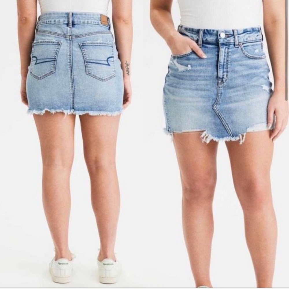 American Eagle AEO Super Stretch Distressed Hi Rise Mini Skirt 4